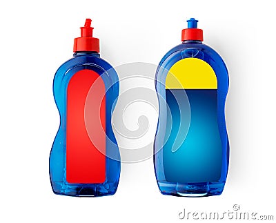 A set of bottles of detergents for washing. Blank plastic bottle for laundry detergent, isolated on white background Stock Photo