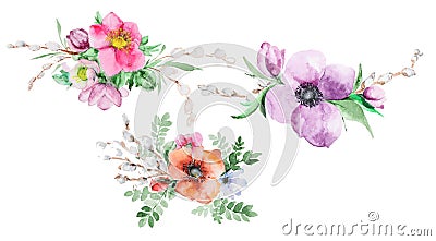 Set of Bouquets watercolor flowers Stock Photo