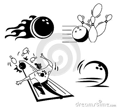 Set of bowling icons Vector Illustration