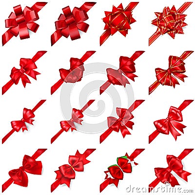 Set of bows with ribbons arranged diagonally Vector Illustration