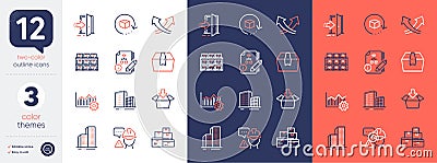 Set of Boxes shelf, Intersection arrows and Return package line icons. For design. Vector Vector Illustration