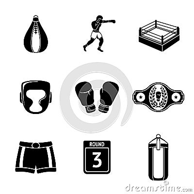 Set of boxing icons - gloves, shorts, helmet Vector Illustration