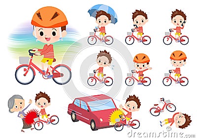 Red clothing boy_city cycle Vector Illustration