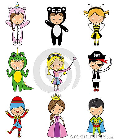 Set of boys and girls in disguise Vector Illustration