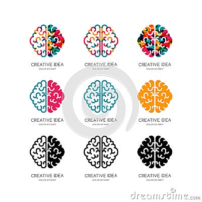 Set of brain logo, sign, emblem design elements. Vector Illustration