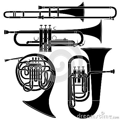 Set of brass musical instruments in vector Vector Illustration