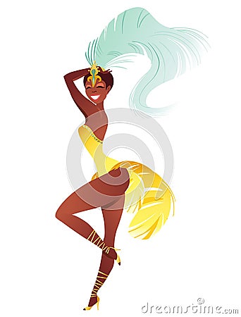 Set of Brazilian samba dancers. Vector carnival in Rio de Janeiro girls a festival costume is dancing. Vector Illustration