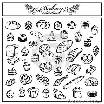 Set of bread and bakery products Vector Illustration