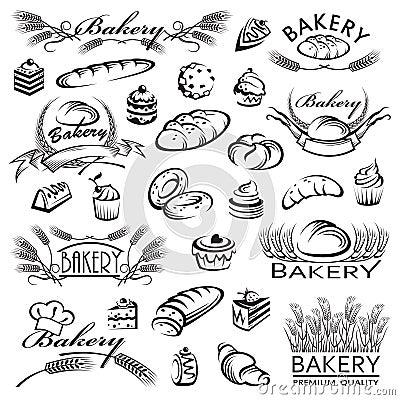 Set of bread and bakery products Vector Illustration