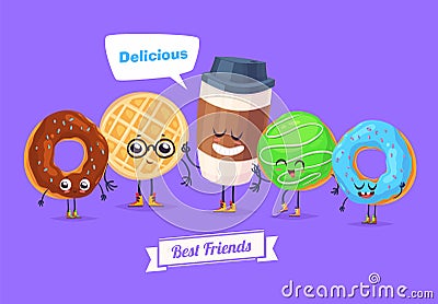 Set of breakfast characters. Vector cute cartoons Vector Illustration