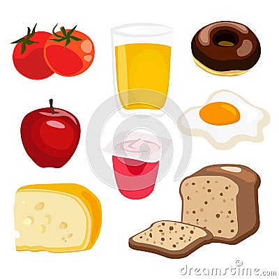 Set of breakfast elements, collection of food illustrations Cartoon Illustration