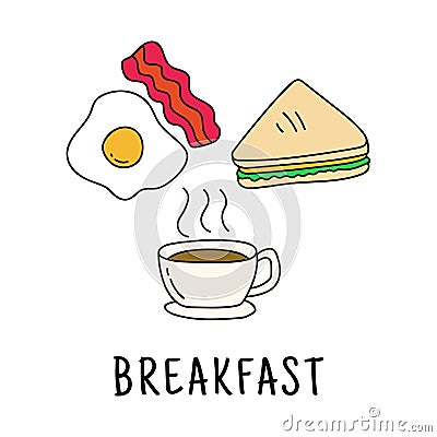 Set of breakfast foods doodle illustration Cartoon Illustration