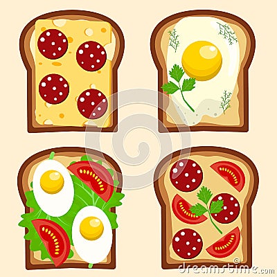 Set of breakfast toasts Vector Illustration