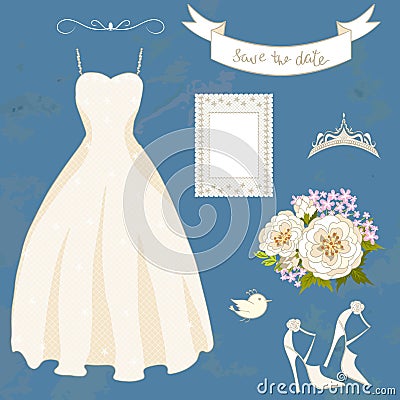Set of bride accessories. Vector Illustration