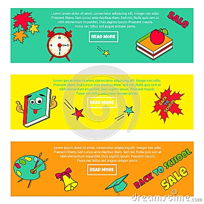 Set of bright banners BACK TO SCHOOL SALE Vector Illustration