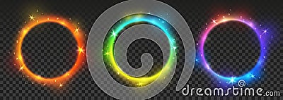 Set of bright color neon circles with transparent effects - vector shiny round frames for Your design Vector Illustration
