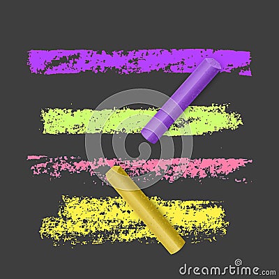 Set of bright, colorful chalk brushes on dark background. Grunge lines with chalk texture. Hand drawn design elements, Vector EPS Vector Illustration