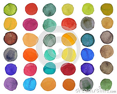 Set of bright colorful watercolor circle on white background Stock Photo