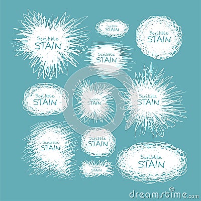 Set of bright hand-drawn scribble circles and stains for your design. Cartoon Illustration