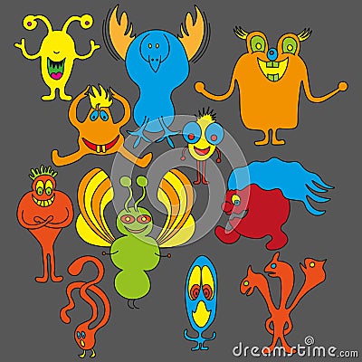 Set of bright kind monsters Vector Illustration