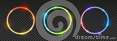 Set of bright neon circles with transparent effects - vector shiny round frames for Your design Vector Illustration