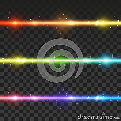 Set of bright neon horizontal lines with transparent effects - vector shiny borders for Your design Vector Illustration