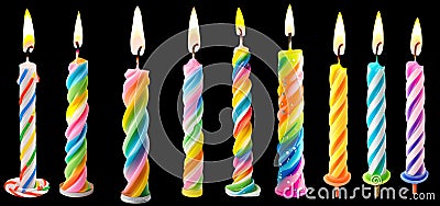 Set of Bright Rainbow Holiday Candles, isolated Stock Photo