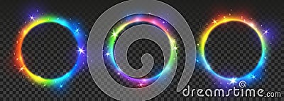 Set of bright rainbow neon circles with transparent effects - vector shiny round frames for Your design Vector Illustration