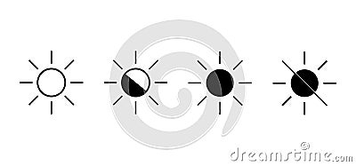 Set of brightness control icons. Screen brightness and contrast setting. Vector Vector Illustration