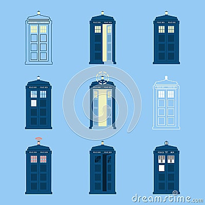 Set of British Police Boxes Icons telephone , in London and England for call public Vector Illustration