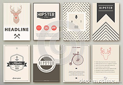 Set of brochures in hipster style. Vector Illustration