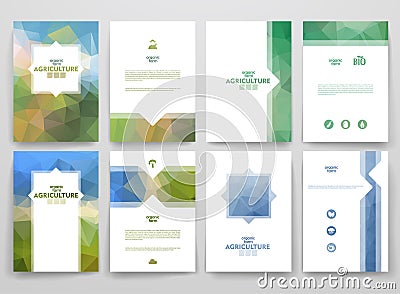 Set of brochures in poligonal style on Agriculture Vector Illustration