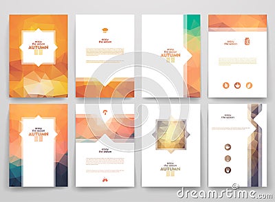 Set of brochures in poligonal style on Autumn Vector Illustration