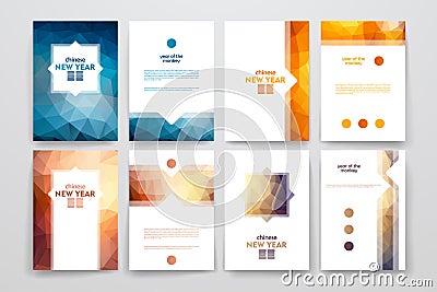 Set of brochures in poligonal style on Chinese New Year theme Vector Illustration