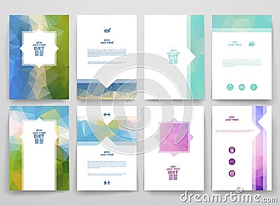 Set of brochures in poligonal style on diet theme Vector Illustration