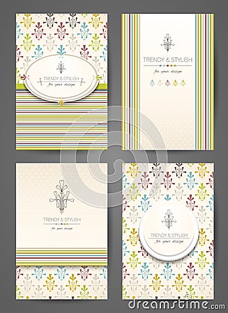 Set of brochures in vintage style. Creative cards. Vector Illustration