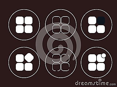Set broken grid web ui hamburger menu bar flat icon Vector Illustration