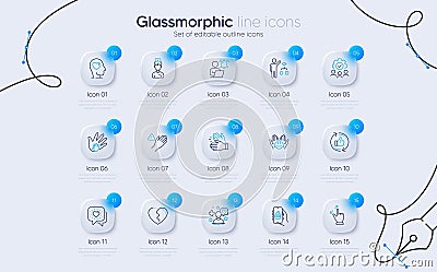 Set of Broken heart, Touchscreen gesture and Social responsibility line icons for web app. Pictogram icon. Vector Vector Illustration