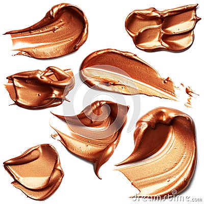 Set of bronze paint smudges Stock Photo