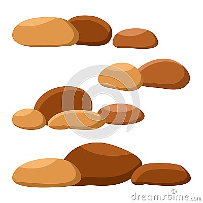 Set of brown stones. Vector illustration Cartoon Illustration