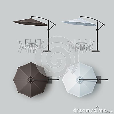 Set of Brown White Outdoor Beach Cafe Umbrella Vector Illustration