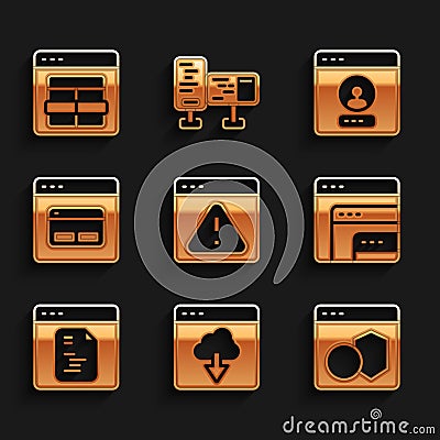 Set Browser with exclamation mark, Cloud technology data transfer, Software, Search engine, Create account screen and Vector Illustration