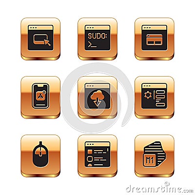 Set Browser files, Computer mouse, Cloud technology data transfer, Mobile Apps, Search engine, Processor and Code Vector Illustration