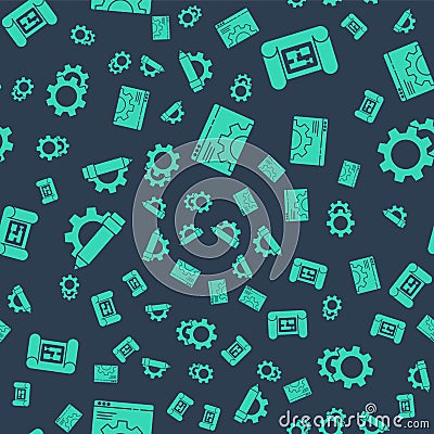 Set Browser setting, House plan, Pencil and gear and Gear on seamless pattern. Vector Vector Illustration