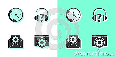 Set Browser setting, Telephone 24 hours support, Envelope and Headphones icon. Vector Vector Illustration