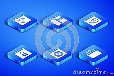 Set Browser window, setting, Secure your site with HTTPS, SSL, and SEO optimization icon. Vector Stock Photo