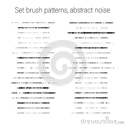 Set brush patterns, chaotic noise, isolated, templates abstract for digital brushstroke. Paintbrush stripes. Vector Vector Illustration