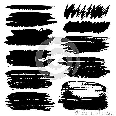 Set of brush stroke frame, Black ink grunge brush strokes. Vector Illustration