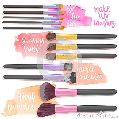 Set brushes for makeup. Beauty items collection. Vector Illustration