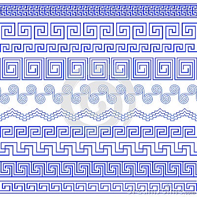 Set of brushes to create Greek Meander patterns Vector Illustration